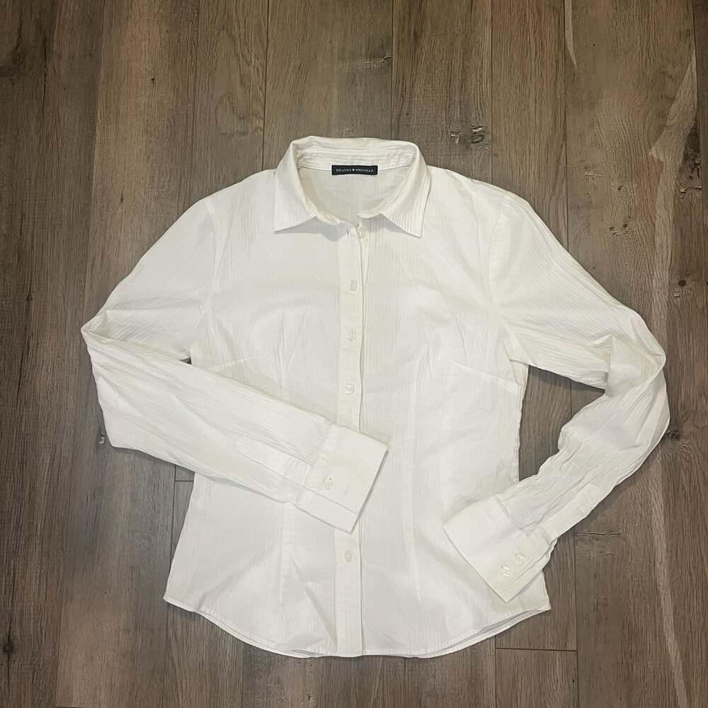Brandy Melville White Long Sleeve Button-Up Fitted Collared Shirt